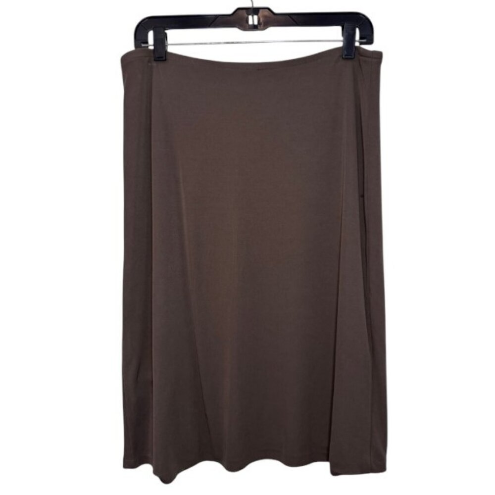 DKNY taupe asymmetrical wrap midi skirt size L